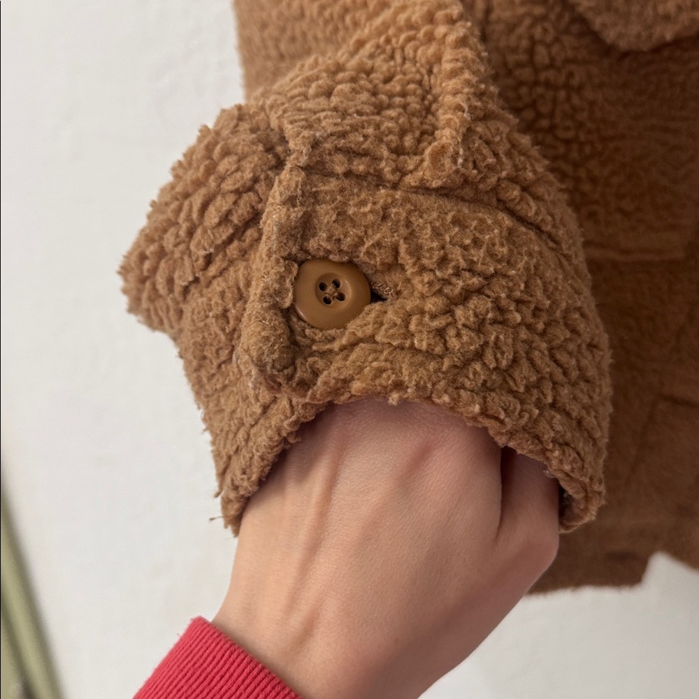 AE Sherpa Jacket Small American Eagle Brown Teddy Shacket S Tan Pocket Coat - Picture 4 of 7